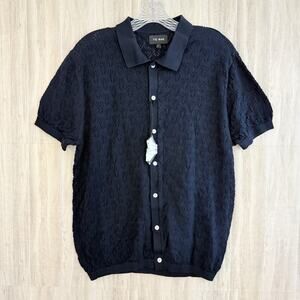 The Tie Bar Polo Shirt Men’s Sz Large Full Placket Pointelle Navy Cotton Preppy